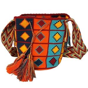 Wayuu Mochila Colorful Geometric Patterned Women's Bucket Bag 🇨🇴